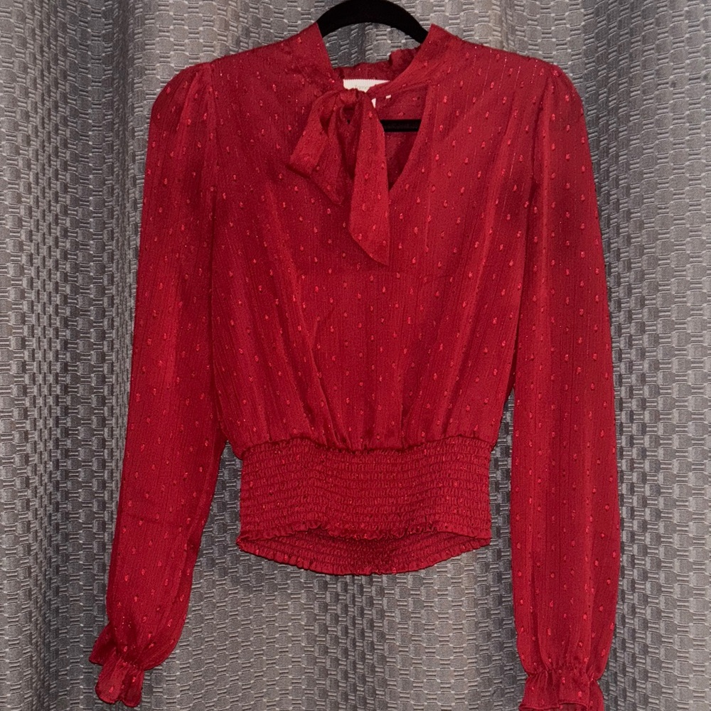 Elegant Red Women's Blouse with Tie Neck